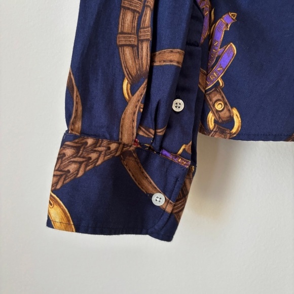 Lauren Ralph Lauren Equestrian Peplum Shirt 14 Button Front Blue - Picture 6 of 9